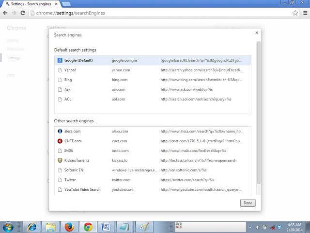 Google chrome choose form the list of Search engine providers - 29-01-2014 LHDEER