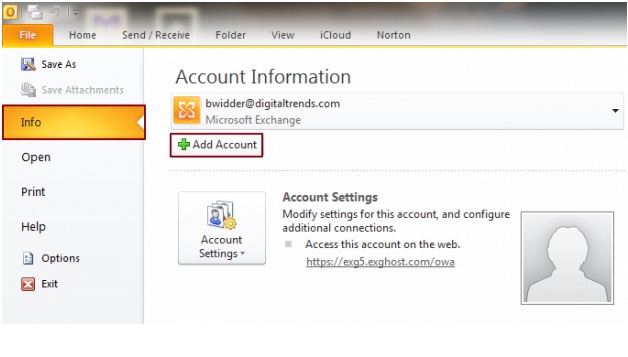 Microsoft Outlook - Select add account in Outlook - 09-04-2014 LHDEER